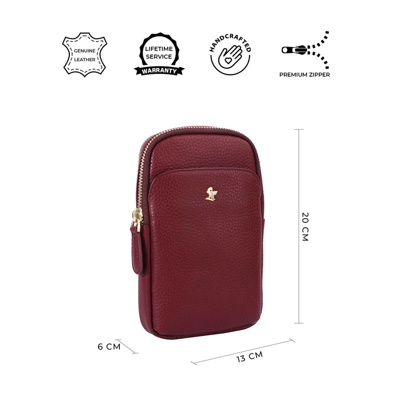 Hydra Mobile Bag for Women | 100% Genuine Leather | Lifetime Service Warranty | Color: Cherry