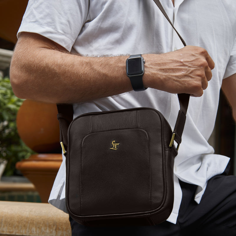 Leather messenger bag for men