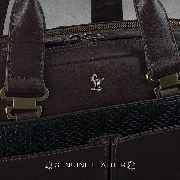 Fortune Series | Leather Portfolio Bag for Men | Double Zipper Laptop Bag | 100% Genuine Leather | Color: Brown
