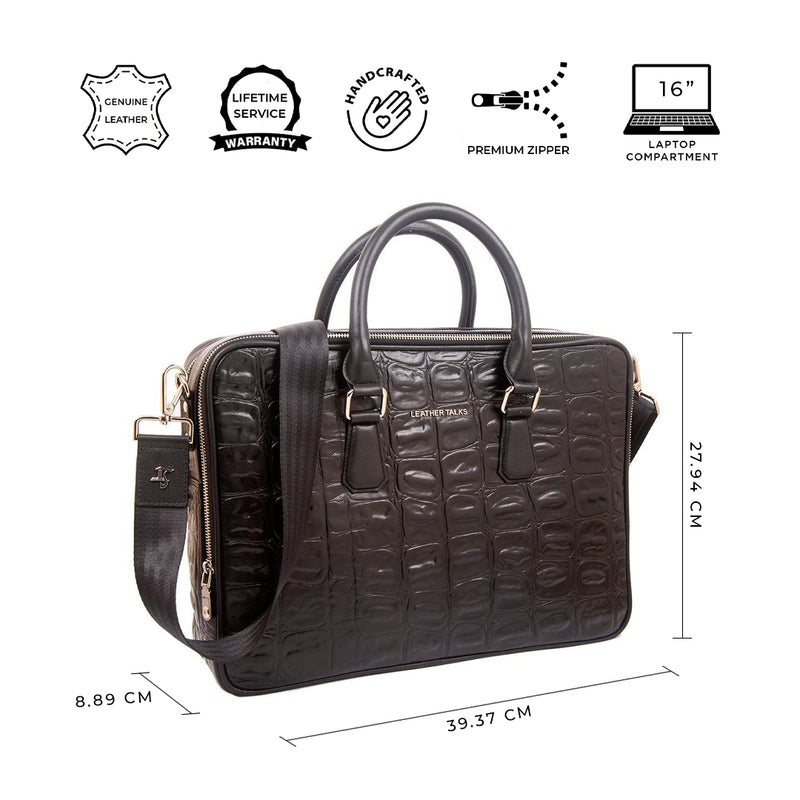 Great Dane Folio/Laptop Portfolio Bag | 100% Genuine Leather | For Office Use | Colour - Black