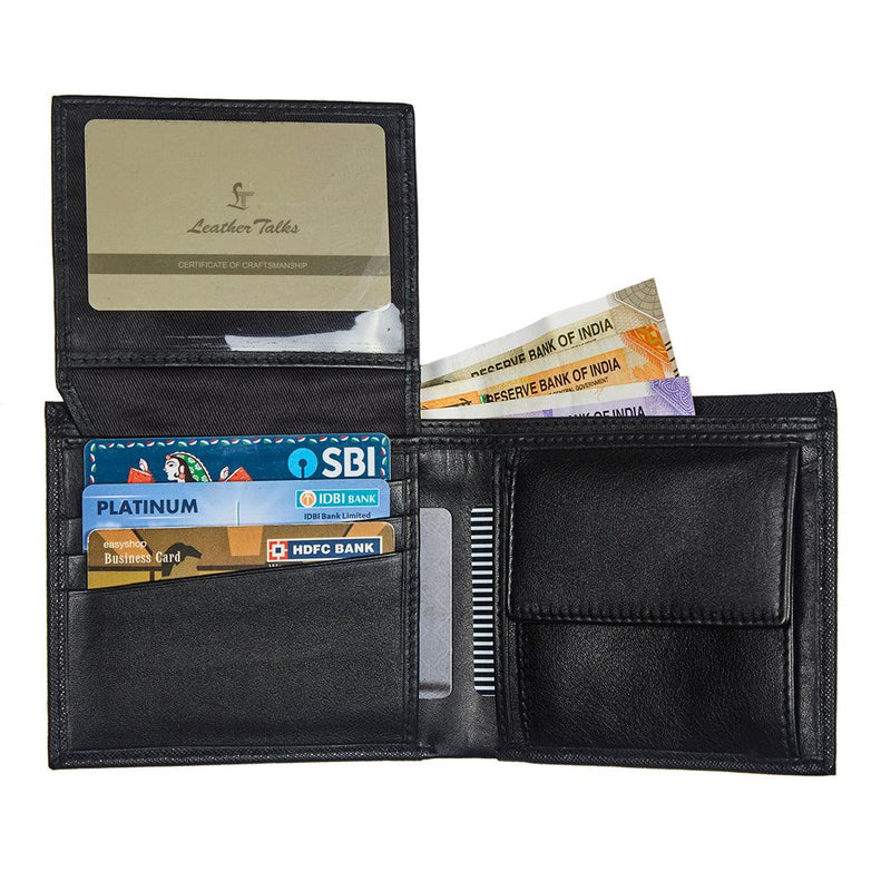 Italian Small Print Weave | Genuine Leather | Leather Wallet for Men | Color: Black