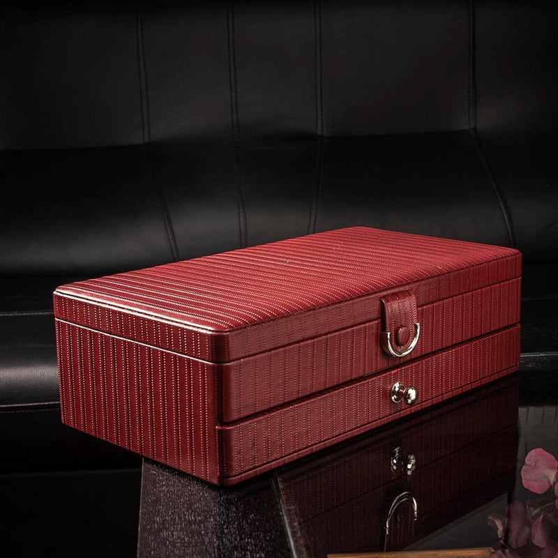 Men's Leather Valet Box with Lid | Genuine Leather | Color: Black, Cherry & Tan