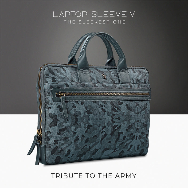 Laptop Sleeve V | Leather Laptop Sleeve | Lifetime Service Warranty | 100% Genuine Leather | Color: Grey