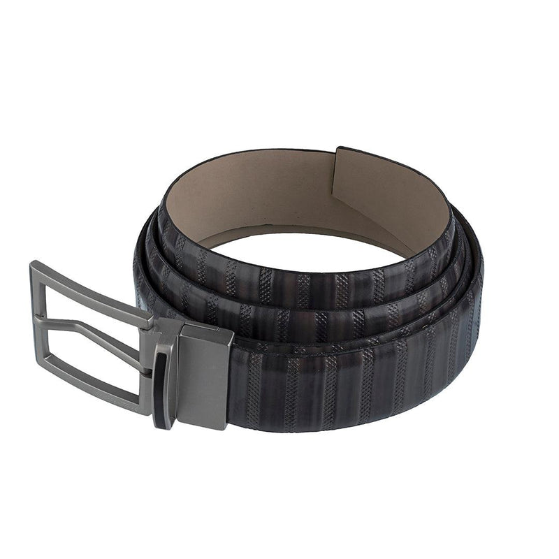 Italian VT Stripe Belt Grey | Luxury Genuine Leather Belt For Men  | Color: Grey