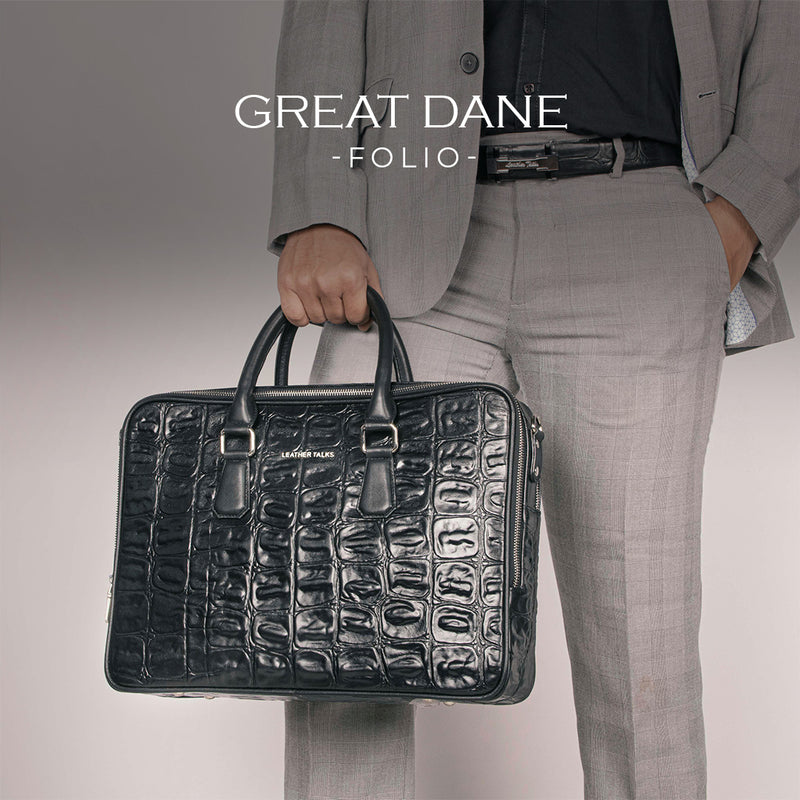 Great Dane Folio/Laptop Portfolio Bag | 100% Genuine Leather | For Office Use | Colour - Black