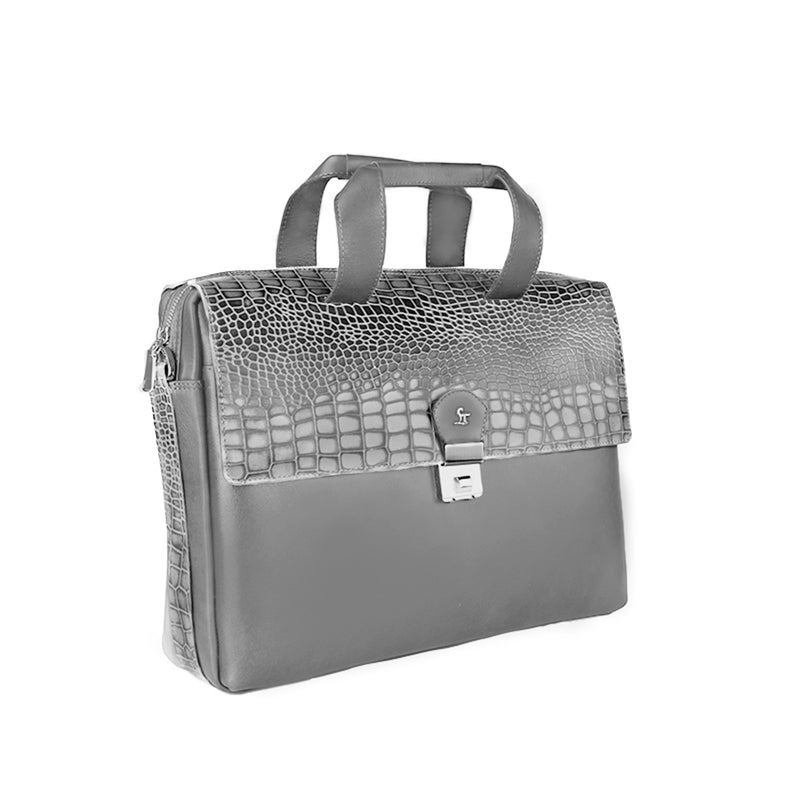 Ruvido Ii | Leather Portfolio Bag | 100% Genuine Leather | For Office Use | Colour - Grey