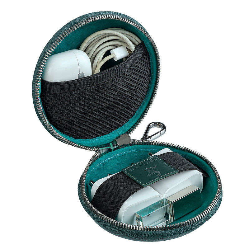 Tech Kit | Leather Travel Charger Organiser | Croco Leather | Color: Green