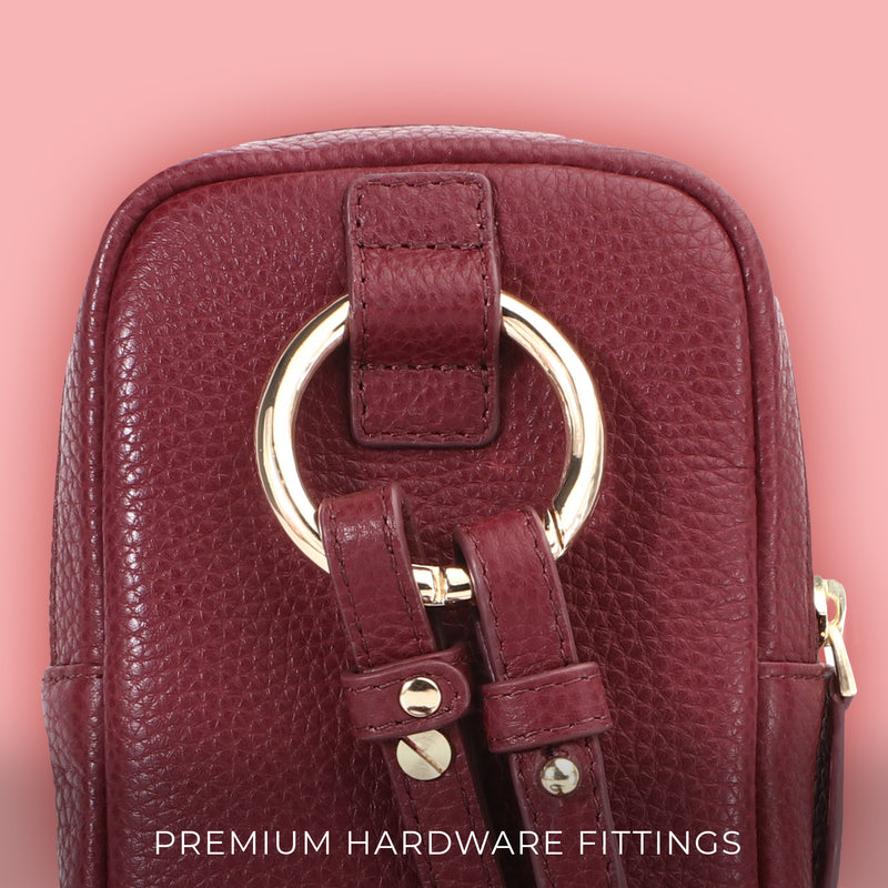 Hydra Mobile Bag for Women | 100% Genuine Leather | Lifetime Service Warranty | Color: Cherry