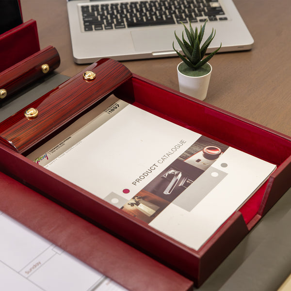 Wood Leather Desktop Planner Set III | Color - Cherry Cherry