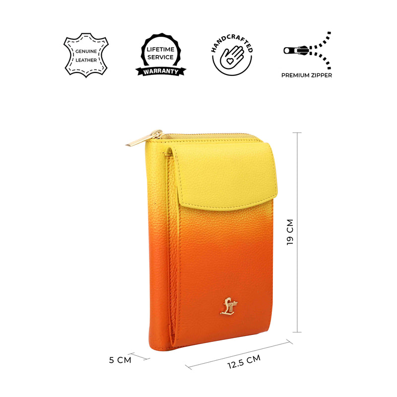 Ombre Collections - Leather Pouch for Women | 100% Genuine Leather | Lifetime Service Warranty | Color: Orange