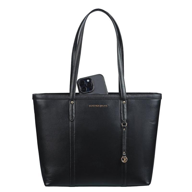 Genuine Leather Tote Bags For Women | Color - Black