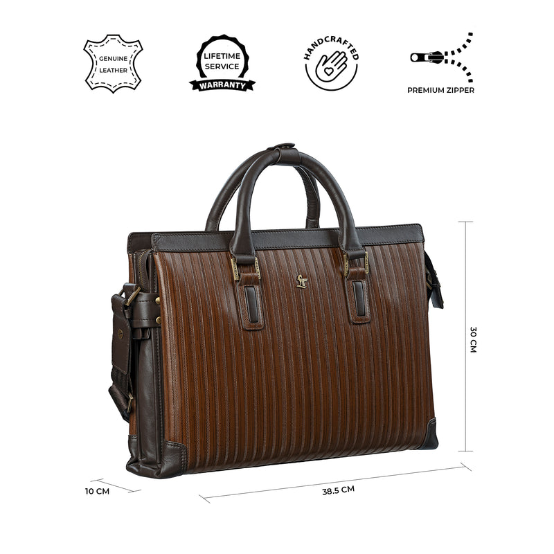 Italian VT Stripe Edgar | Leather Laptop Bag for Men | Color: Brown