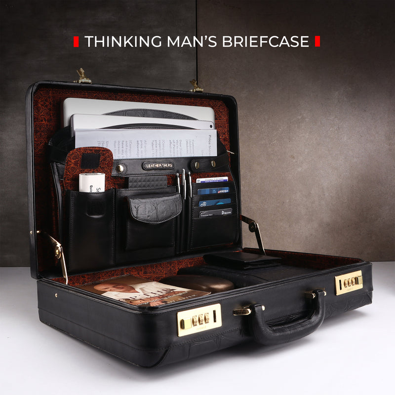 Great Dane | Ruvido Double Lock Leather Attaché /Briefcase | Colour: Black.