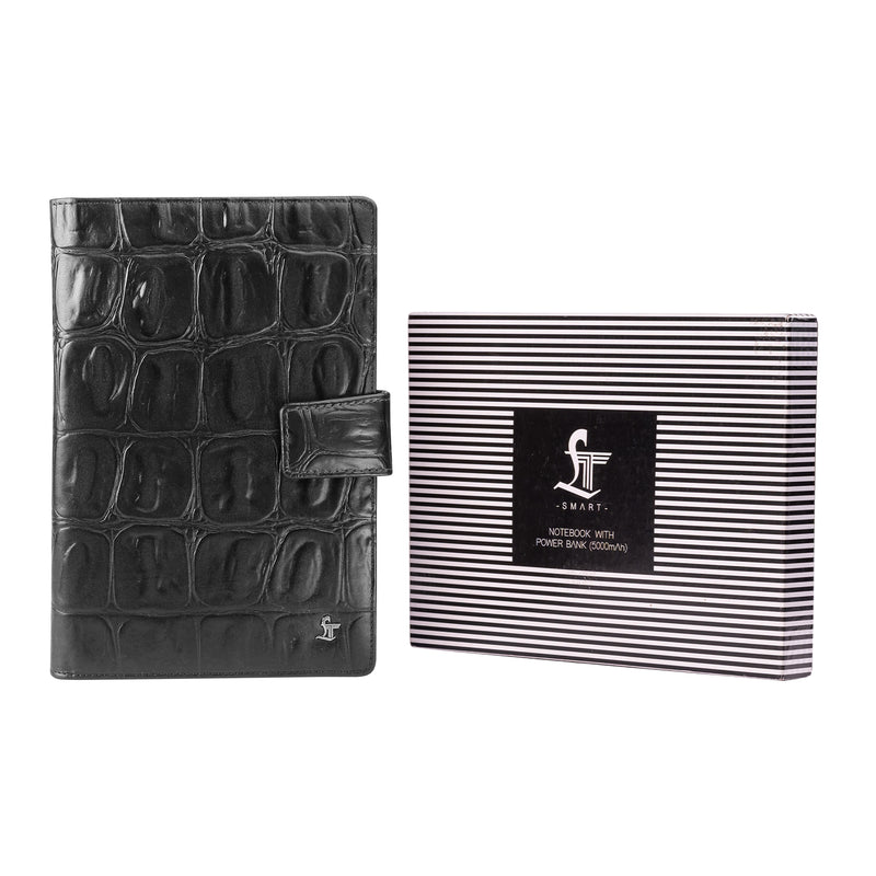 LT Smart Leather Notebook with Power Bank (5000 mAh) | Diary with Power Bank | Color: Crocotail Black