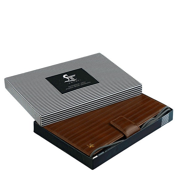 LT Smart Leather Notebook with Power Bank (5000 mAh) | Diary with Power Bank | Color: Italian VT Stripe Brown