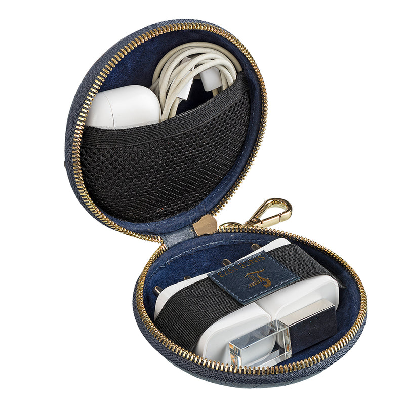 Tech Kit | Leather Travel Charger Organiser | Croco Leather | Color: Blue