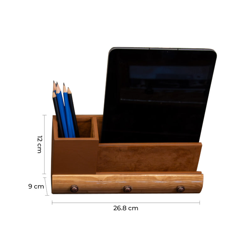 Wood Leather Desktop Planner Set | Color - Beige Brown