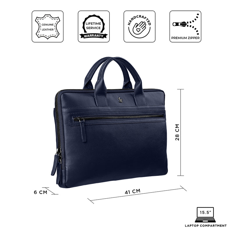 Laptop Sleeve V | Genuine Leather | Leather Laptop Bag | Office Bga for Men |  Color : Blue