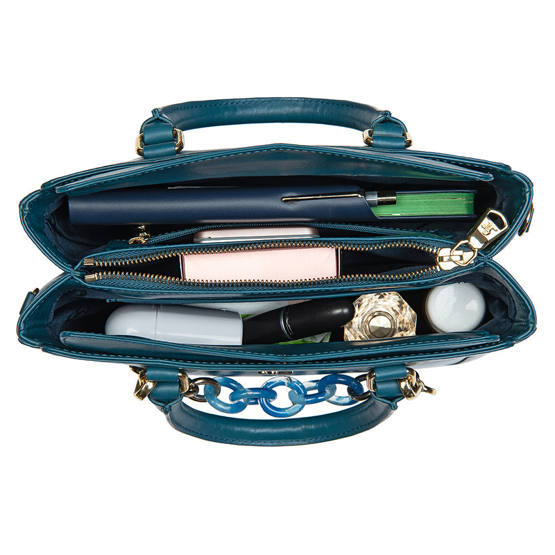 Window Junior Ladies Hand Bag For Women | 100% Genuine Leather | Color - Blue