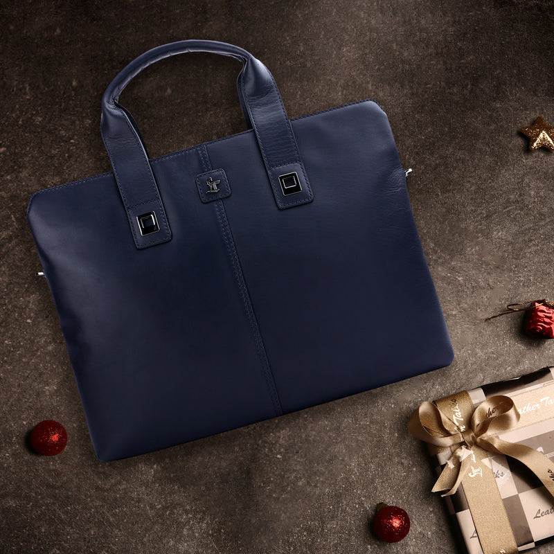 Corporate New Year Gift | Georgia Collection | Genuine Leather Laptop / Folio Bag For Men |  Navy Blue