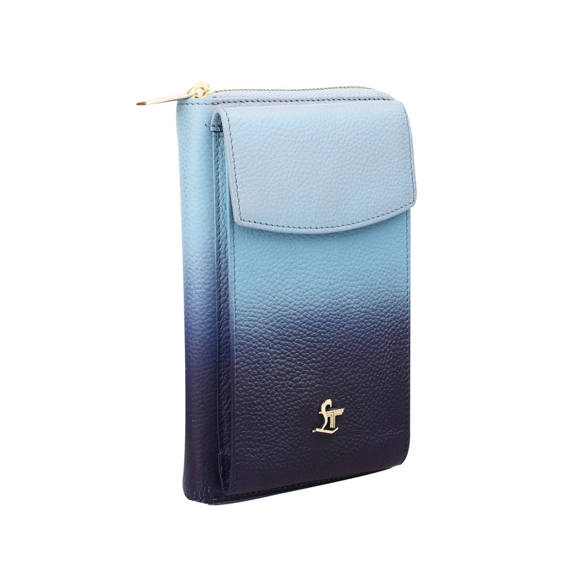 Ombre Collections - Leather Pouch for Women | 100% Genuine Leather | Lifetime Service Warranty | Color: Blue