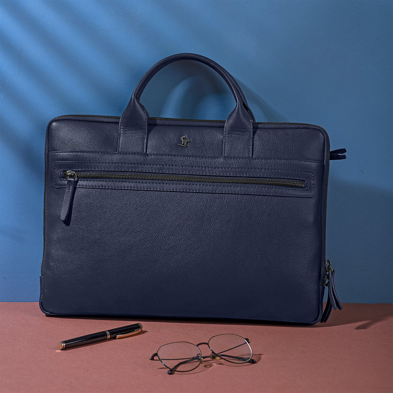 Laptop Sleeve V | Genuine Leather | Leather Laptop Bag | Office Bga for Men |  Color : Blue