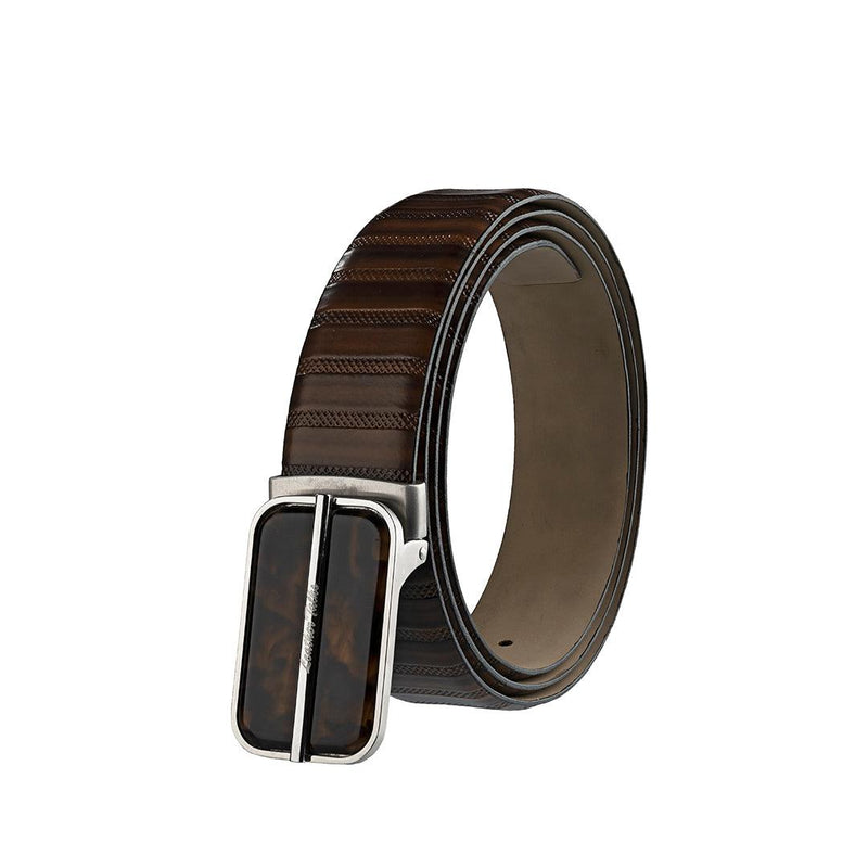 Italian VT Stripe Belt Brown | Luxury Genuine Leather Belt For Men  | Color: Brown