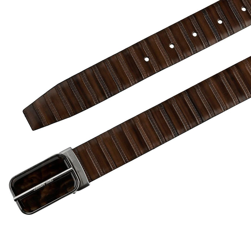 Italian VT Stripe Belt Brown | Luxury Genuine Leather Belt For Men  | Color: Brown