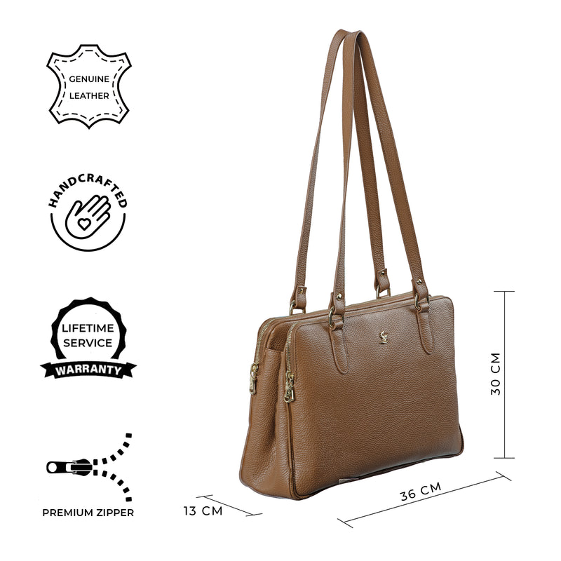 Rocha Ladis Handbag for Women | 100% Genuine Leather | Color - Tan