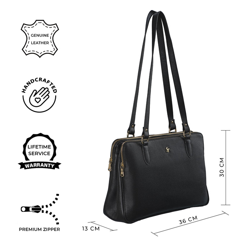 Rocha Ladis Handbag for Women | 100% Genuine Leather | Color - Black