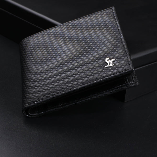 Italian Small Print Weave | Genuine Leather | Leather Wallet for Men | Color: Black