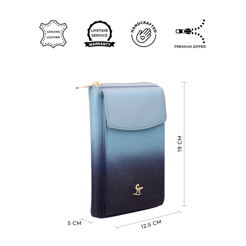 Ombre Collections - Leather Pouch for Women | 100% Genuine Leather | Lifetime Service Warranty | Color: Blue