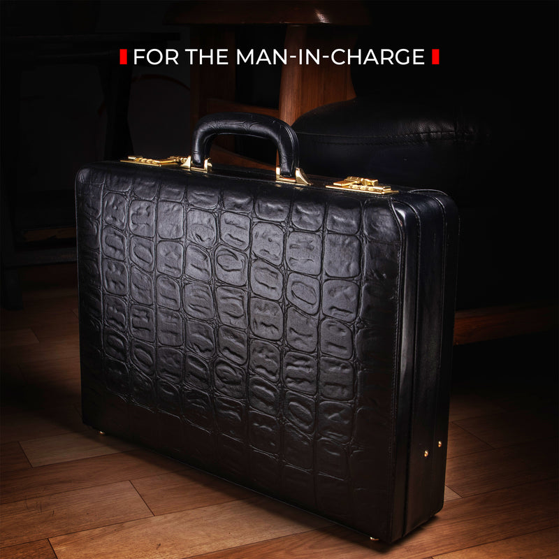 Great Dane | Ruvido Double Lock Leather Attaché /Briefcase | Colour: Black.