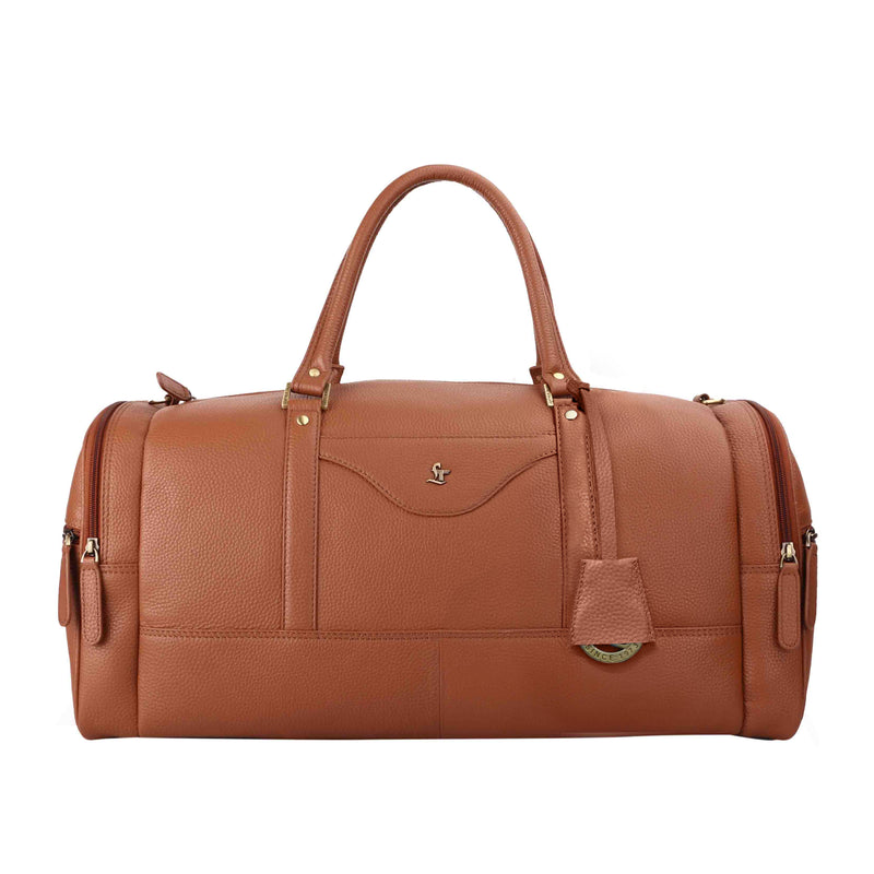 Bush Duffle Bag | Genuine Leather Travel Bag | Duffle Bag for Men | Color: Tan & Blue