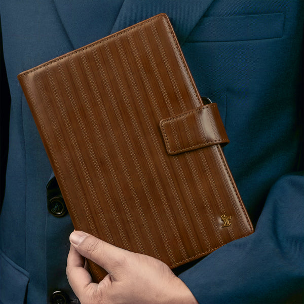 LT Smart Leather Notebook with Power Bank (5000 mAh) | Diary with Power Bank | Color: Italian VT Stripe Brown