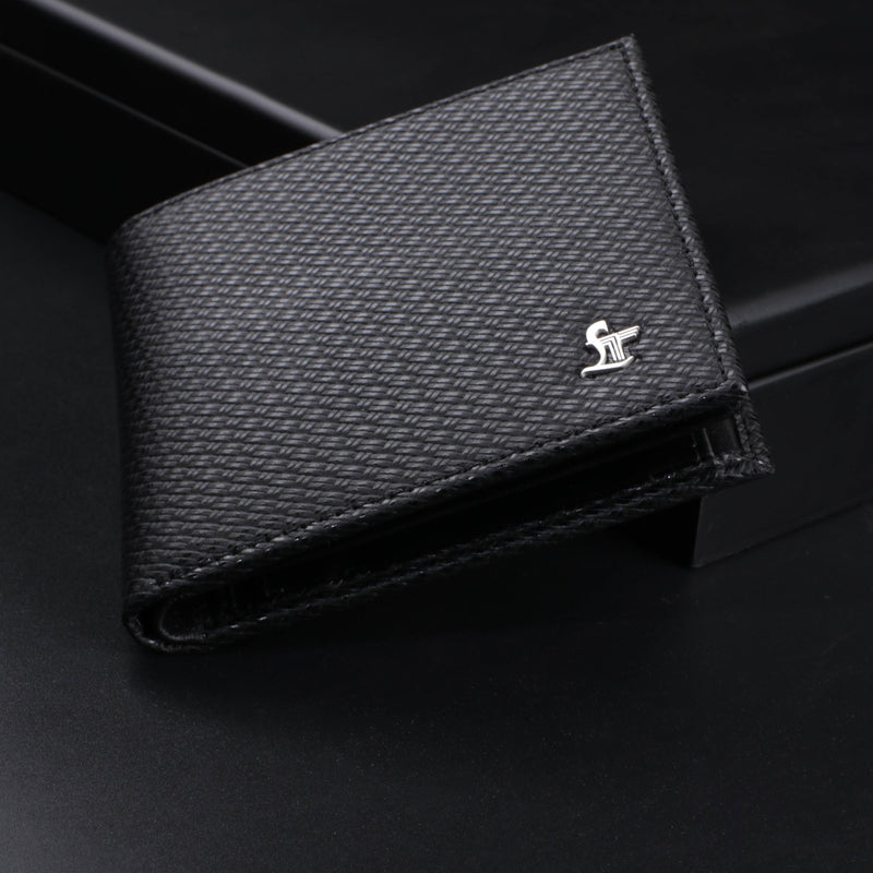 Italian Small Print Weave | Pure Leather | Original Leather Wallet for Men | Color: Black