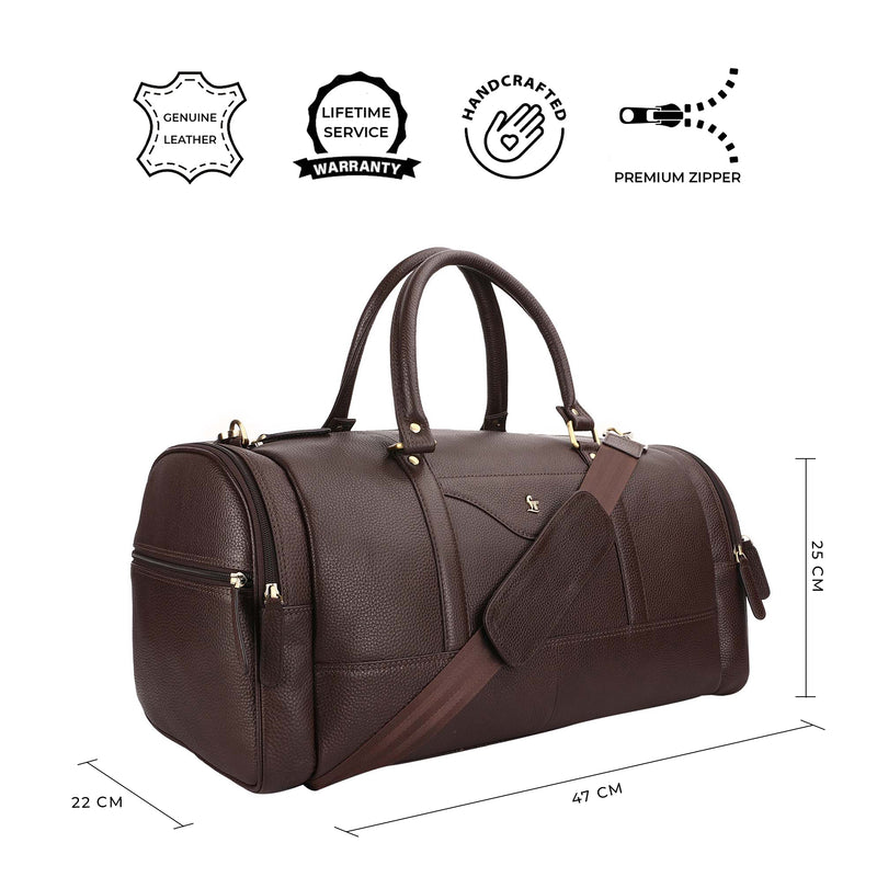 Bush Duffle Bag | Genuine Leather Travel Bag | Duffle Bag for Men | Color: Black & Brown