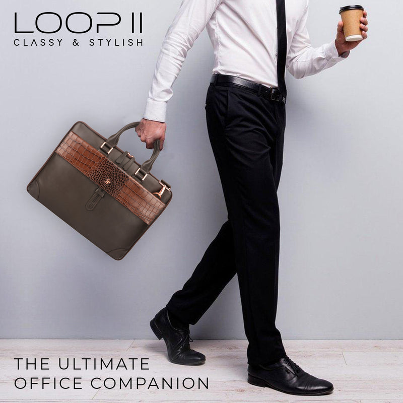 Ready to Ship Luxury Corporate Gift |  Loop II Rose Gold Fitting Leather Laptop Bag for Men | Brown