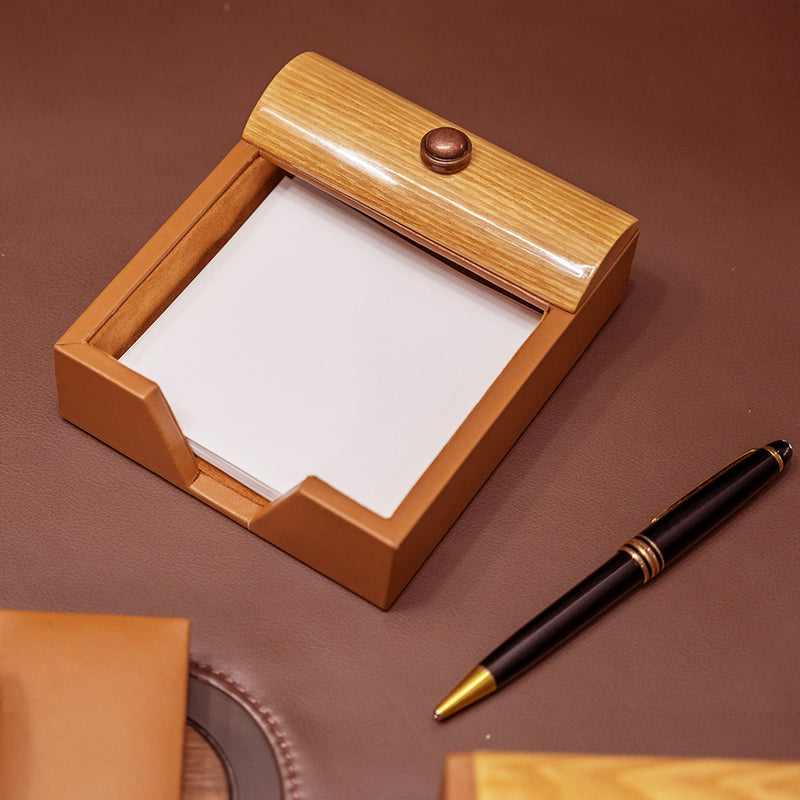 Wood Leather Desktop Planner Set | Color - Beige Brown