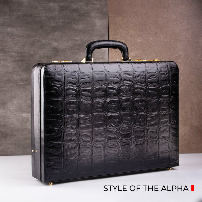 Great Dane | Ruvido Double Lock Leather Attaché /Briefcase | Colour: Black.