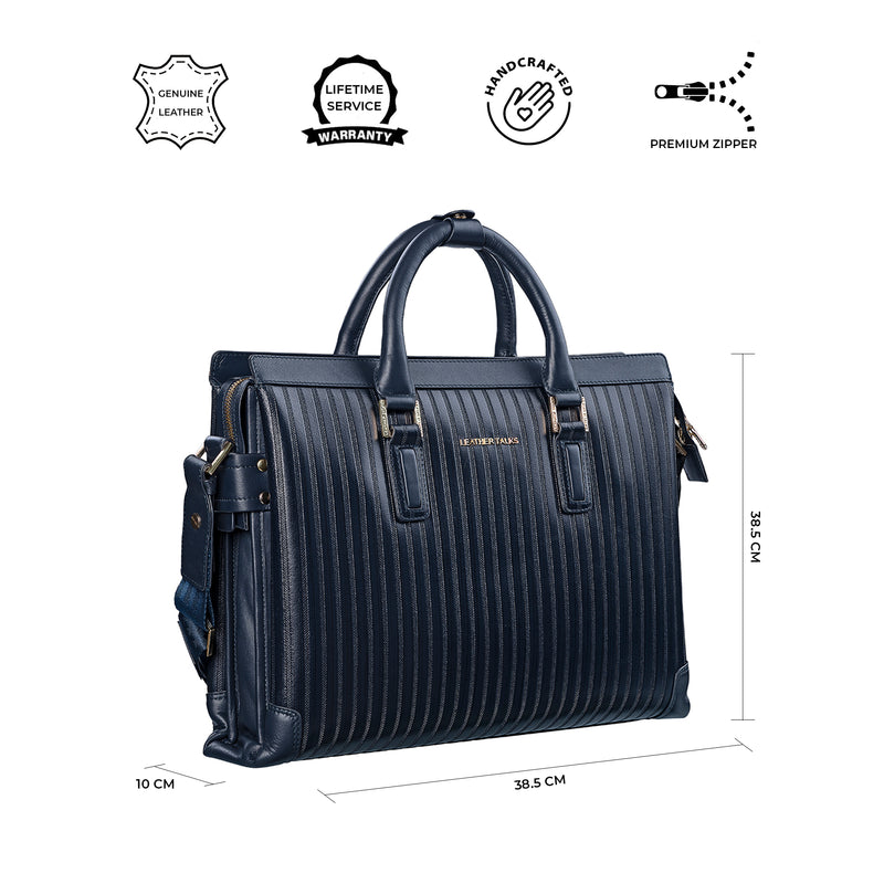 Edgar Folio | Office Bag | Premium Leather Bag | Leather Portfolio Bag for Men | Genuine Leather | Color: Blue