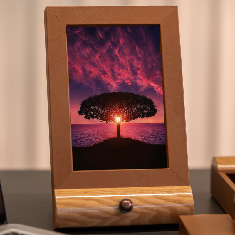 Wood Leather Photo Frame | Color - Beige Brown