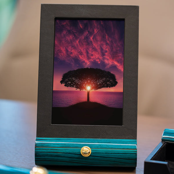 Wood Leather Photo Frame | Color - Teal Blue Black