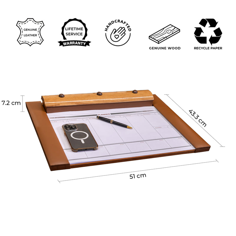 Wood Leather Desktop Planner Set | Color - Beige Brown