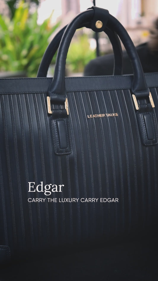 Italian VT Stripe Edgar | Leather Laptop Bag for Men | Color: Navy Blue