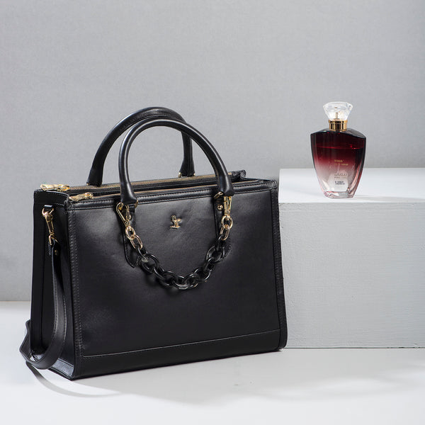 Window Senior Ladies Hand Bag For Women | 100% Genuine Leather | Color - Black
