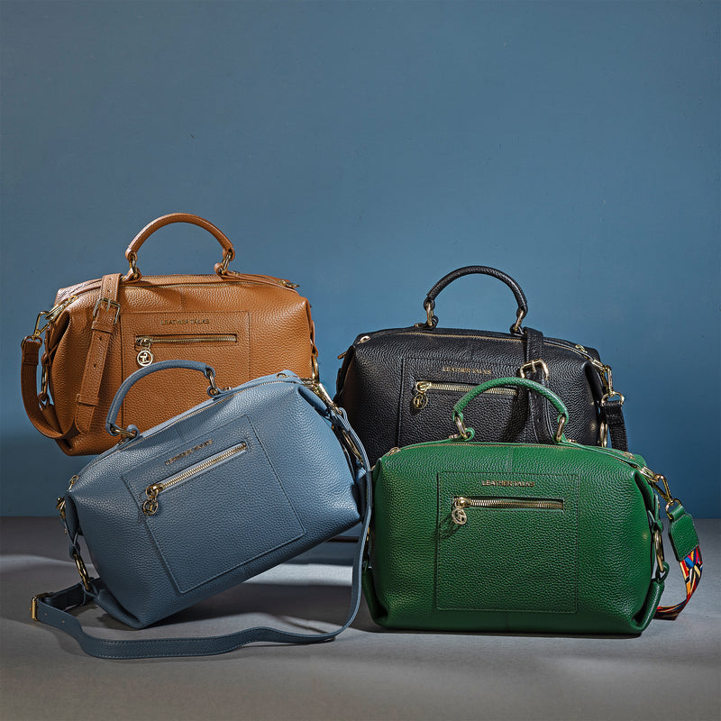 Leather Hand Bags For Women | 100% Genuine Leather | Color - Tan, Black, Blue & Green