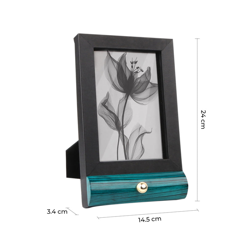 Wood Leather Photo Frame | Color - Teal Blue Black