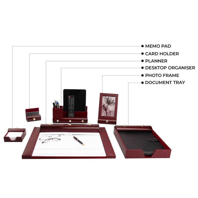 Wood Leather Desktop Planner Set I Color - Cherry Cherry