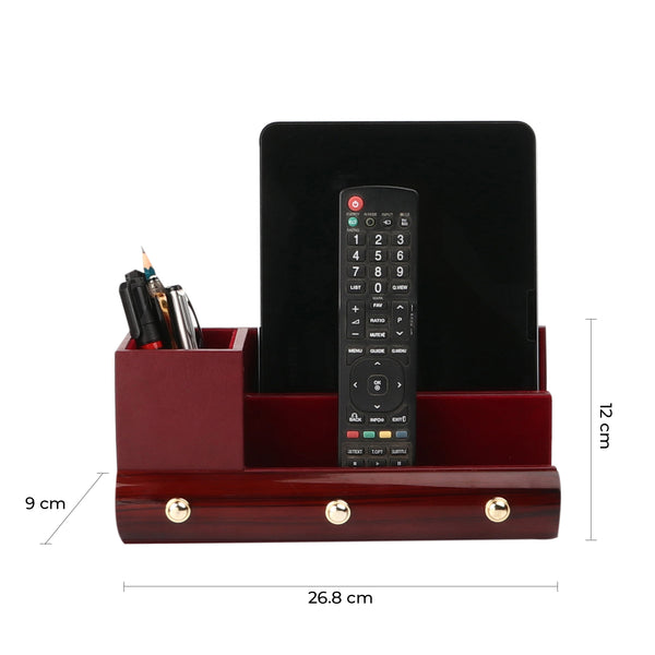 Wood Leather Desk Organiser | Color - Cherry Cherry